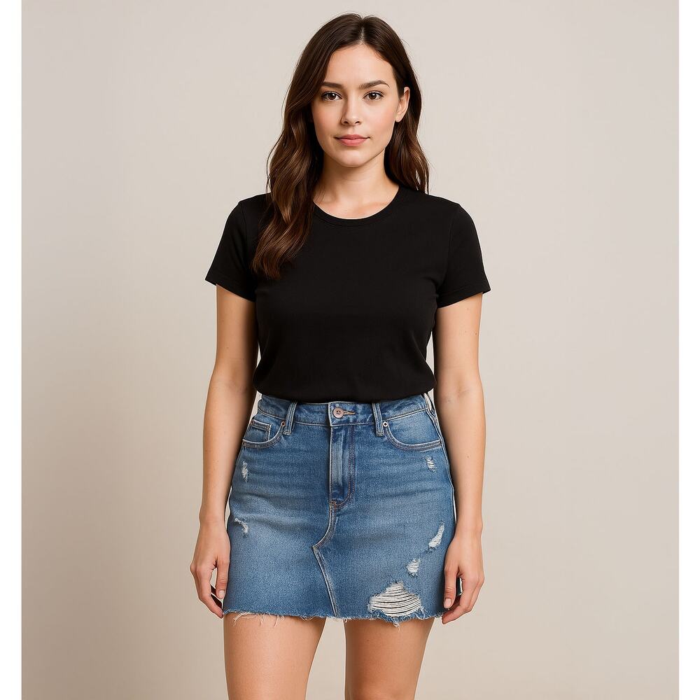Kendall + Kylie Distressed Destroyed Denim Mini Jean Skirt Sz 31